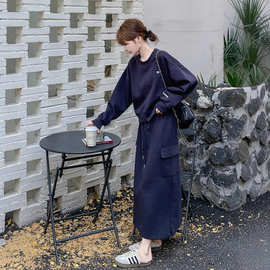 韩里韩气穿搭休闲卫衣套装裙女2025春季新款工装高腰半身裙两件套