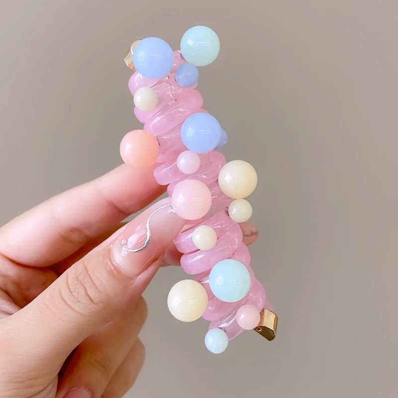 2025 nueva plata brillante cinza plateada cinta de tejido arco perlas línea telefónica anillo de cabello de mujer burbuja trenza cabello de cabello