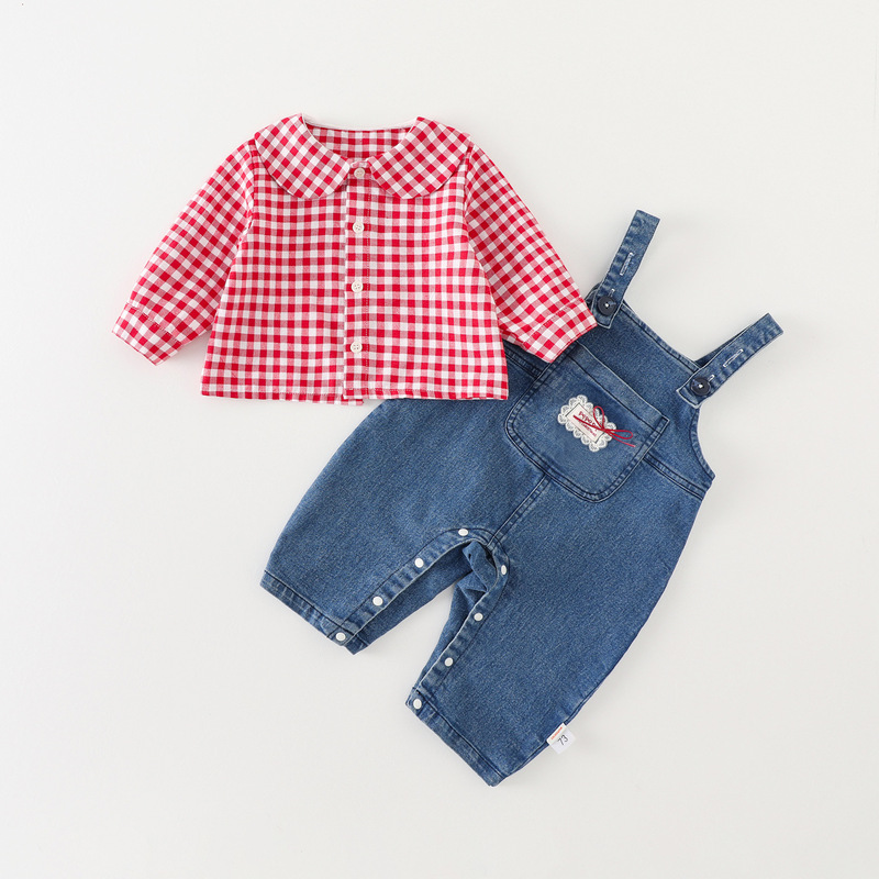 女宝宝衣服秋装牛仔背带裤套装幼童春秋季洋气两件套源头厂家批发|undefined