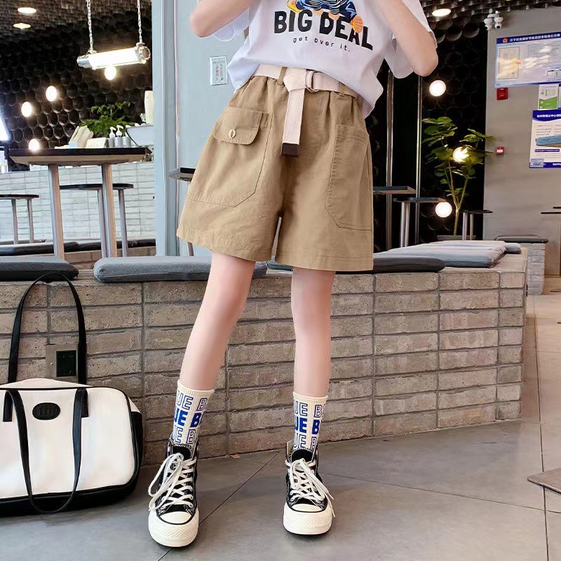2025 New Style Summer Set for Girls, Stylish Summer Outfits for Medium and Large Children, Chic Cargo Shorts