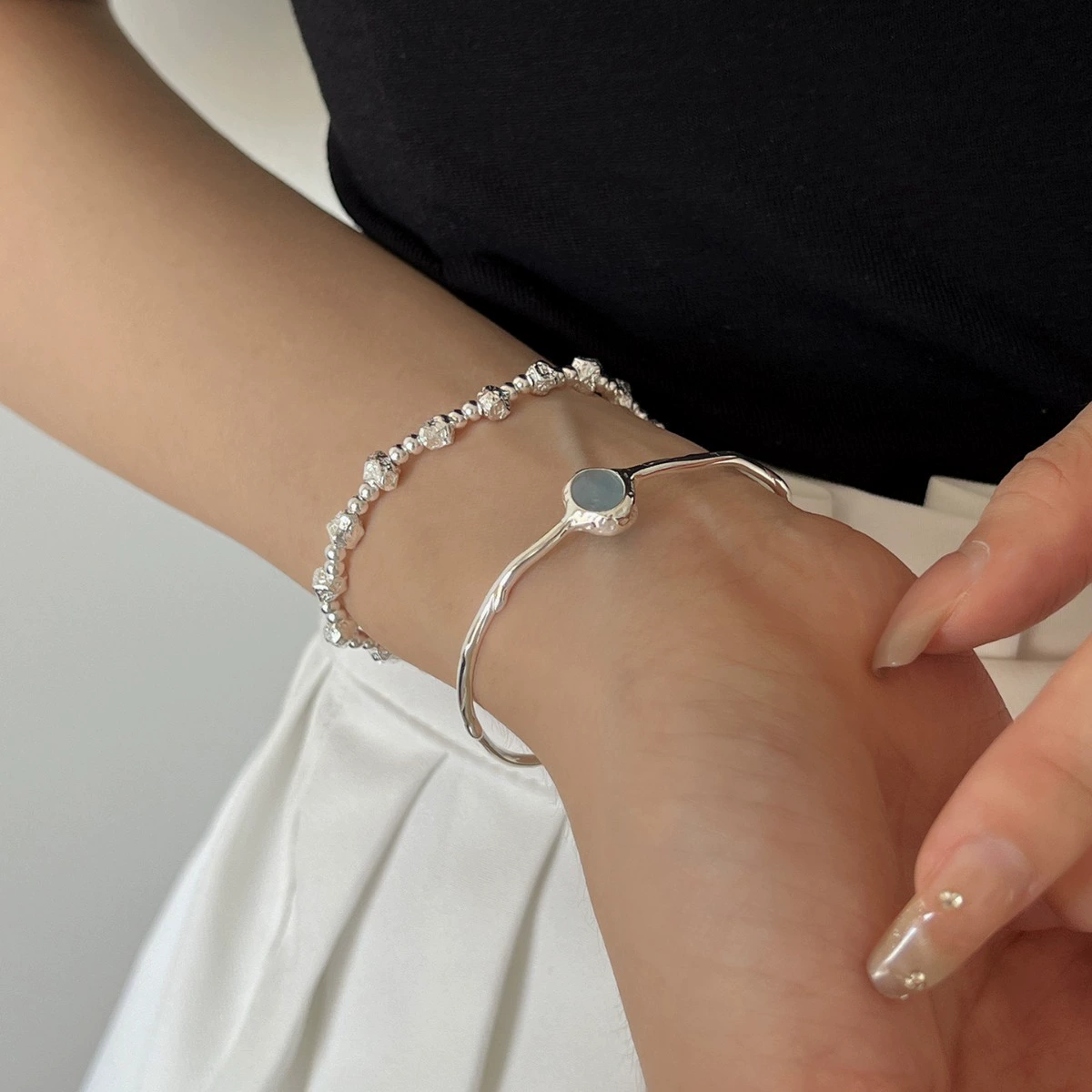 Женский браслет sapphire с цирконами, универсальный брендовый серебряный браслет, украшения, микрокристаллы, серебро 925 пробы