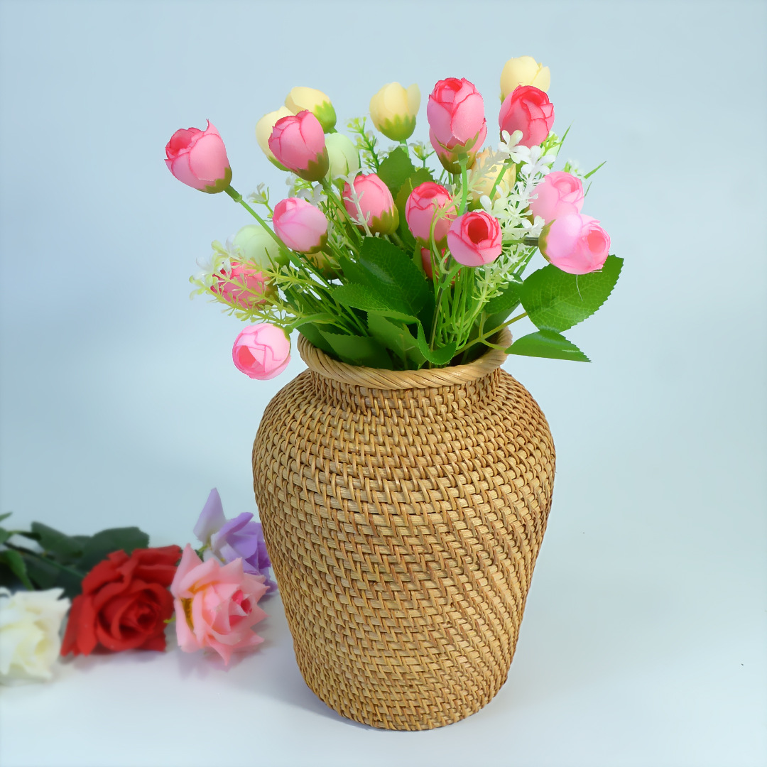 Handmade Rattan Vase Dried Flower Flower Pot Straw Woven Flower Basket From Desktop Ornaments Ornaments Flower Pot Basket