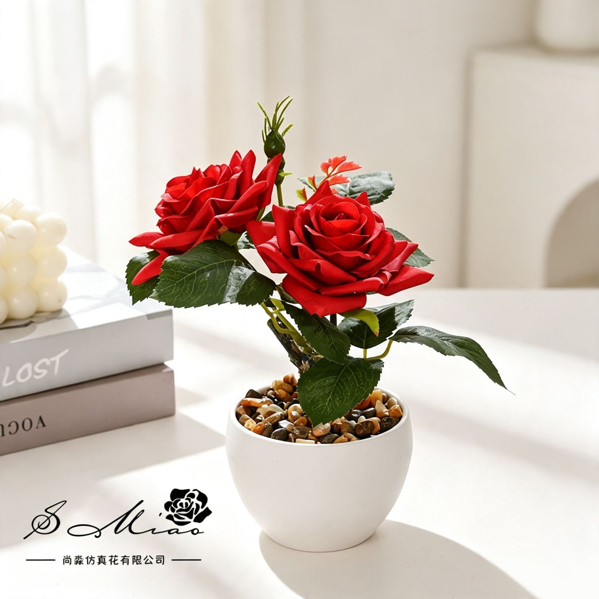 Pequeñas plantas bonsái de rosas, suministradas directamente por el fabricante, plantas artificiales para decoración de interiores, flores falsas, envío directo en una sola pieza, plantas en maceta simuladas. image 5