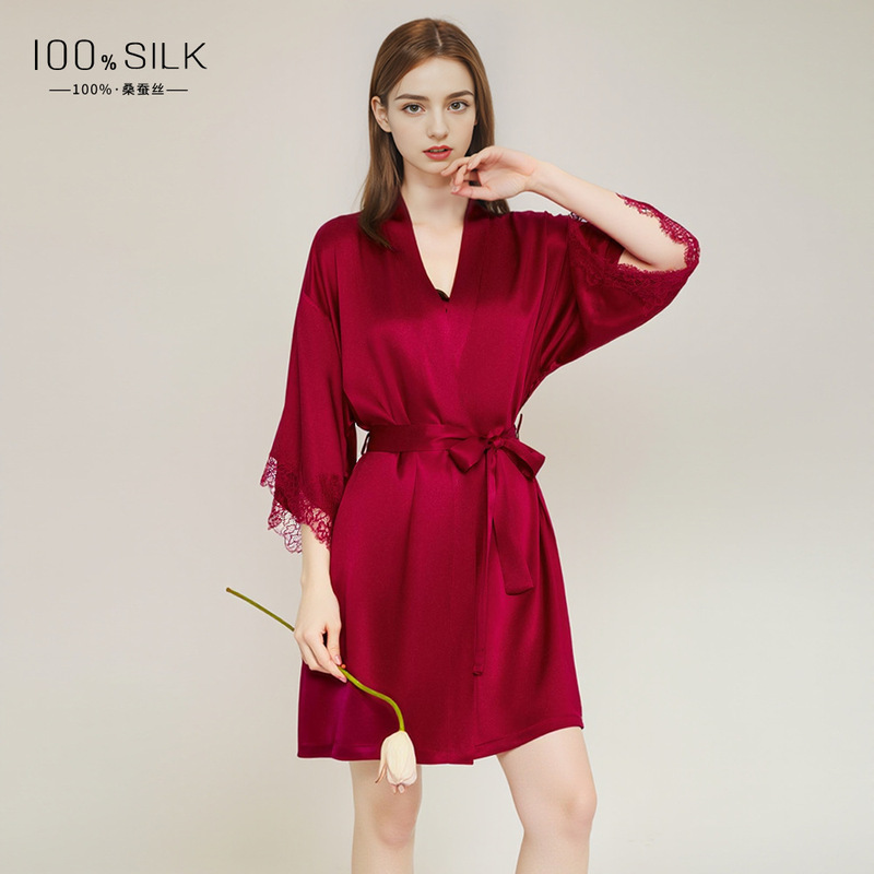 Spring and Summer New Silk Nightgown for Women, Elegant and Graceful Dressing Gown, 100% Mulberry Silk Single Robe, Loungewear, Outer Robe