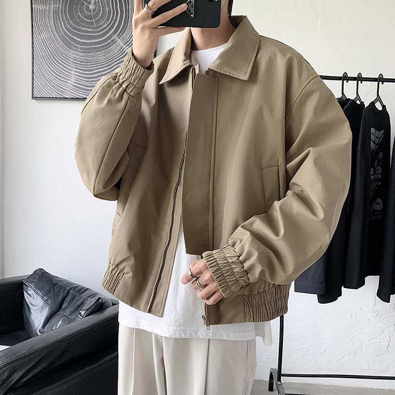 Light Mature Short Jacket Men's Casual Solid Color Bomber Jacket Korean-style All-match Loose Zipper Spring and Autumn