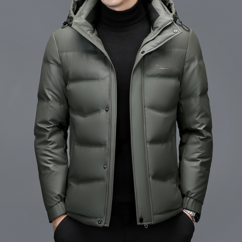 Haining abajo chaqueta de los hombres de media longitud solapa piel integrada de los hombres chaqueta de cuero casual abrigo para papá