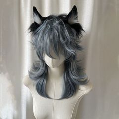 許昌のかつらの男女の灰色の霧の青い狼の尾の髪の魚の頭の甘いクールなレベルのかっこいいファッションの自然の全体のカバー式