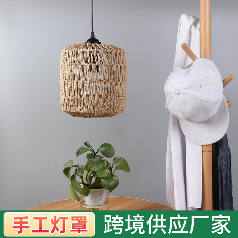 Paper Rope Chandelier New Chinese Imitation Rattan Lampshade Homestay Restaurant Hot Pot Shop Creative DIY Lighting Woven Lamps Decoration