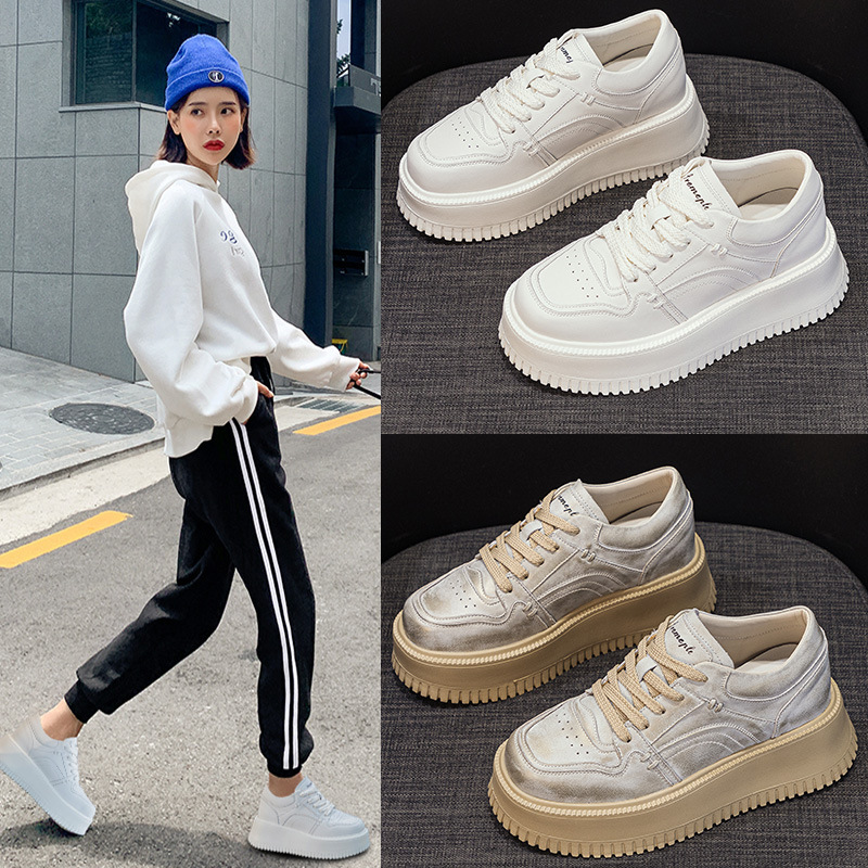 8cm Thick-soled Height-increasing Small White Shoes Women's All-match Leather Casual sneaker Board Shoes Platform Shoes