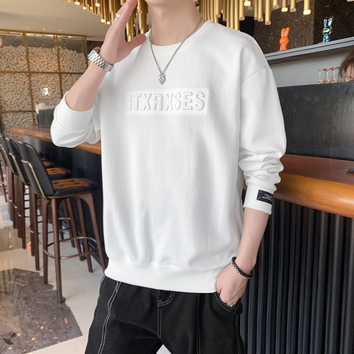 Men's hooded spring and autumn 2024 new round collar base shirt top fashion brand all-matching casual long-sleeved t-shirt