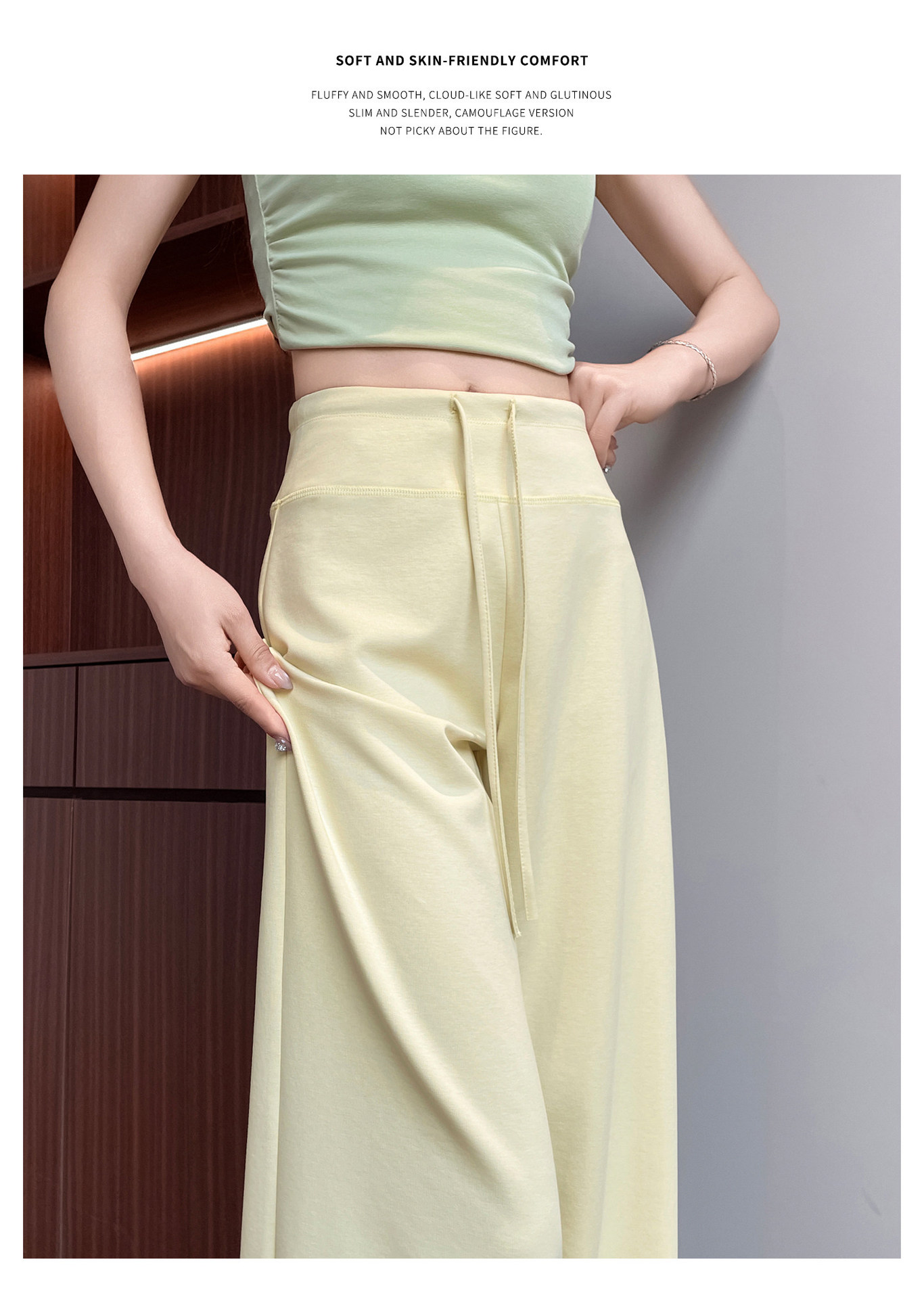 Quần legging yoga nữ cạp cao ống suông chất liệu lụa băng mát mẻ — Màu trắng gạo - Extended chi tiết 22