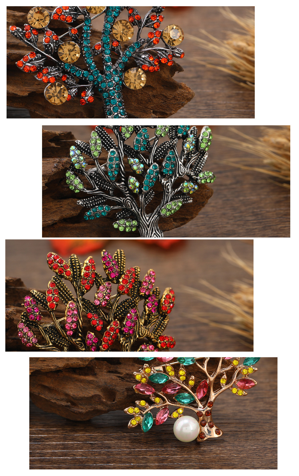 50g Weight Rhinestones Inlay Material Brooches Classification Daily Occasion Alloy Material Tree Pattern Unisex Gender Inlay Design Retro Style Retro Pin Tree Alloy Inlay Rhinestones Unisex Brooches 5