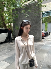 白色polo领长袖T恤女秋季2025新款慵懒风宽松休闲百搭设计感上衣