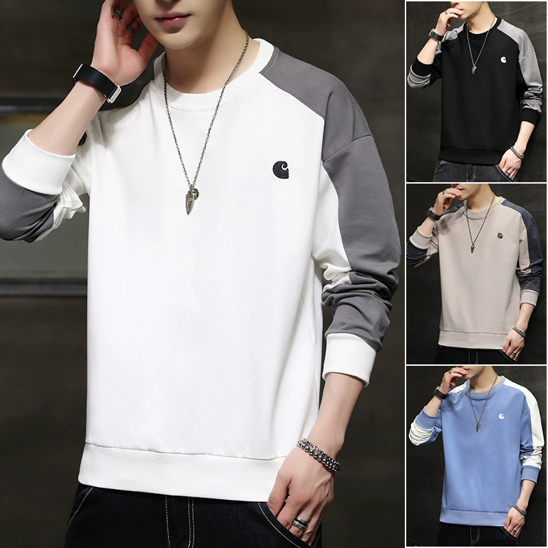 2021 новый стиль весна и осень весна с длинными рукавами футболка мужская куртка нижняя рубашка повседневная мужская круглая вырезка пуловер толстовка мужской
