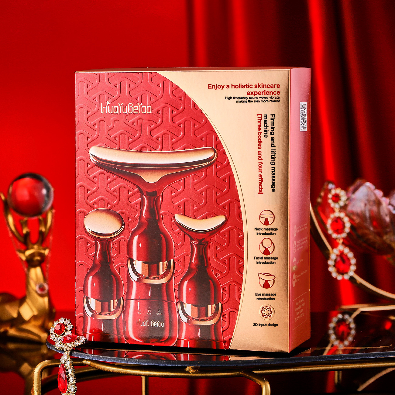 La historia y su aparato de masaje de tres cuerpos de introducción de vibración acústica desvanecer la línea fina de elevación de estiramiento apretado aparato de belleza doméstico