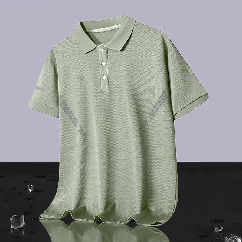 Camiseta sin costuras de seda de hielo POLO de manga corta para hombre, solapa de color sólido, top suelto casual transpirable de verano, tendencia versátil