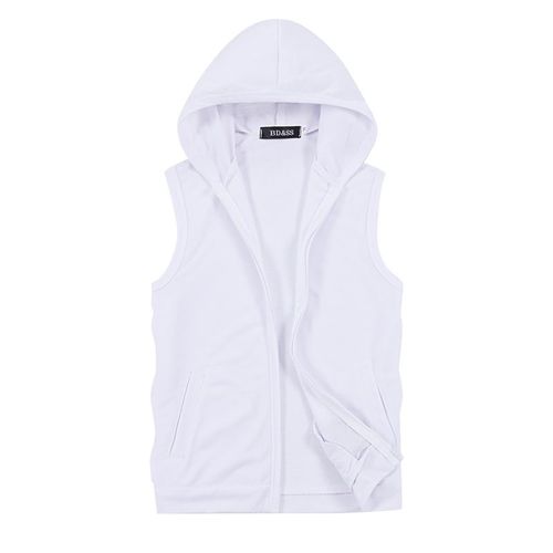 Spring and Autumn sleeveless plus-size hooded sporty vest for men, trendy slim-fit cap top, thin fitness pure color backless jacket outerwear