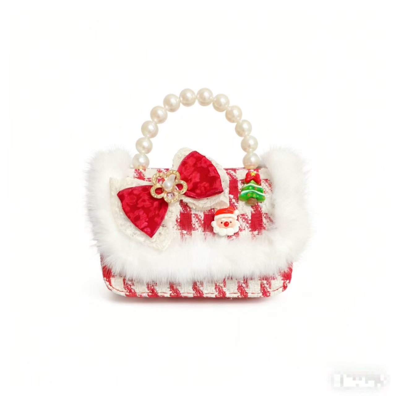 Gran bolso de perla de arco rojo, Santa Claus, bolso de Año Nuevo, cartera de Año Nuevo, hombro, pequeño viento fragante