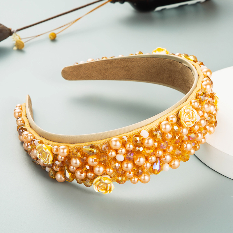 Baroque Hand-sewn Pearl Crystal Wide-brimmed Fabric Headband Women display picture 4