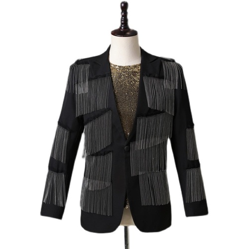 Bars male singer band gig dance blazers DJ ds han edition tide male sequins tassel stage costumes punk rock night club concert rehearsal evening atmospheric coat