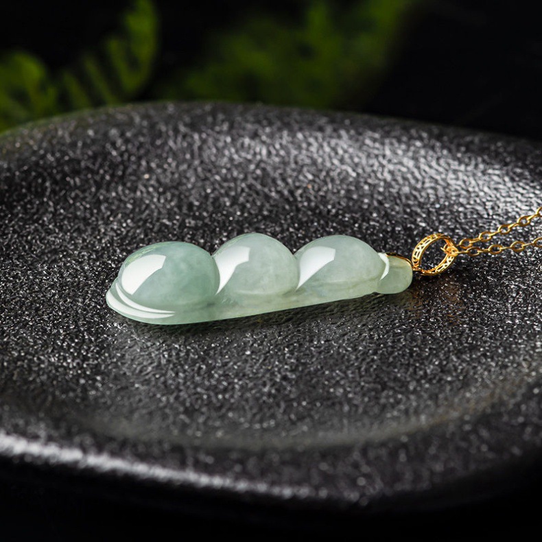 Mặt dây chuyền ngọc bích tự nhiên A hàng hình đậu phúc (Fudou) đính đá chi tiết 11