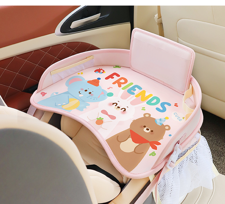 Child Safety Seat Tray Car-Mounted Multifunctional Storage Tray Waterproof Car Infant Cartoon Tray Table Board