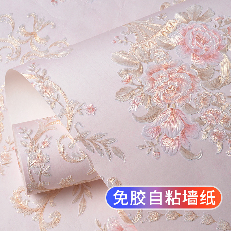 European-style self-adhesive thickened pastoral large-floral luxurious wall decals for bedrooms and living rooms, home background wallpaper