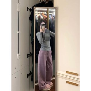 Purple Fleece-Lined Thick High-Waisted Straight-Leg Casual Sweatpants for Women 2024 Autumn and Winter New Slimming and Height-Enhancing Drape Long Pants