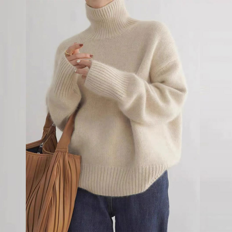 Heavy turtleneck 100 full woolen sweater women's loose autumn and winter slimming bottoming pullover lazy fashion sweater