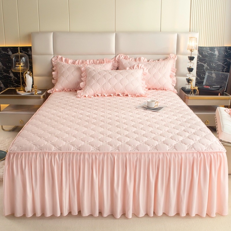 Una sola pieza de falda de cama de algodón 2025 nueva cubierta de cama a prueba de polvo, sábanas de algodón, cinturón, falda antideslizante general, cuatro estaciones