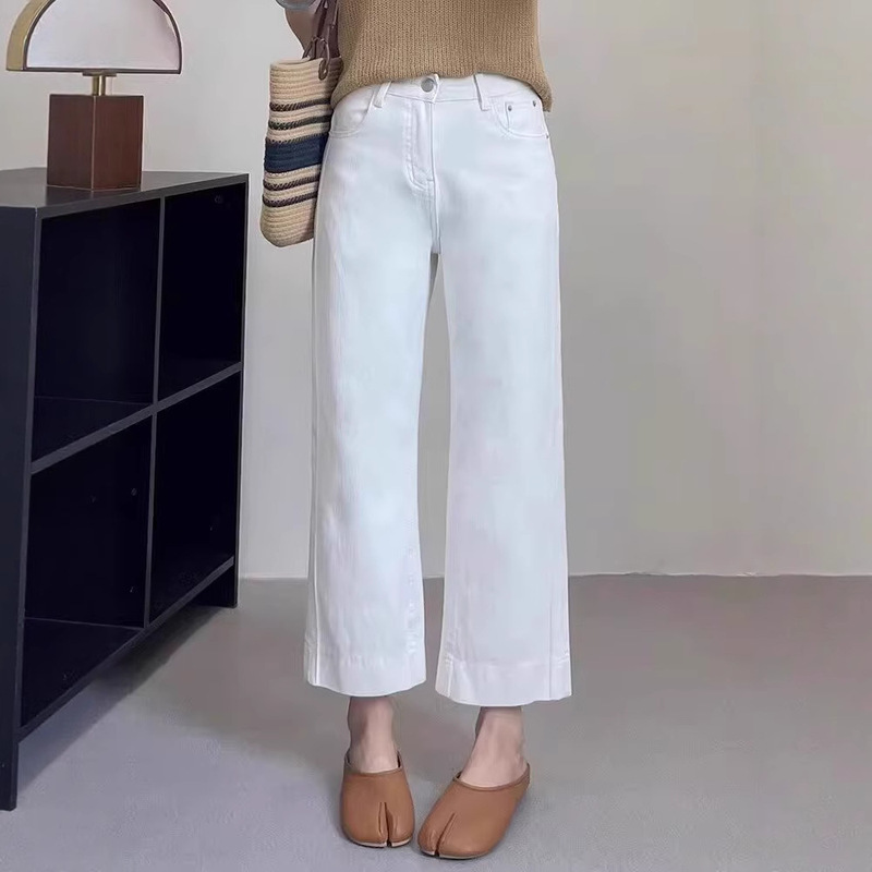 Korean Style White Straight Nine-Point Jeans for Women 2025 New Large Size Small Narrow Wide Leg Jeans Ins