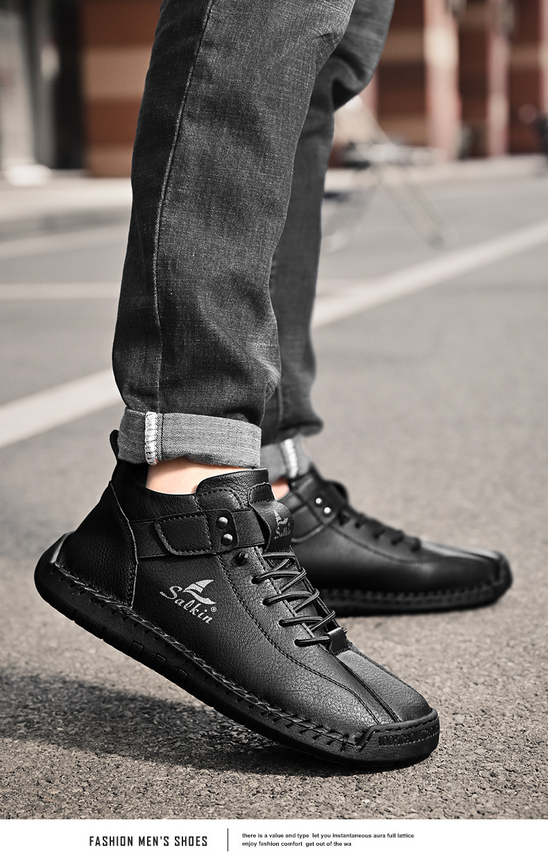 Casual Loafers For Men Handmade Leather Flat Slip-on Driving Shoes_voghion.com