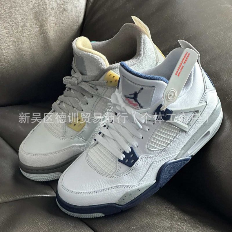 Pure Original Aj4 Replica Basketball Shoes Joe 4 Fujiwara Hiroshi Red and Blue Mandarin Duck Electric Mother White Cement Graffiti Practical Sports Shoes
