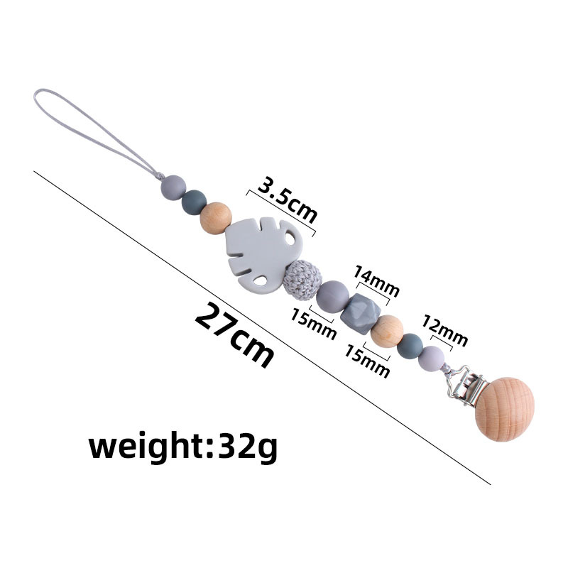 Suministros para bebés Beech chupete clip juguete mordedor bebé calmante hoja de silicona molar Cadena de chupete cadena anti-caída