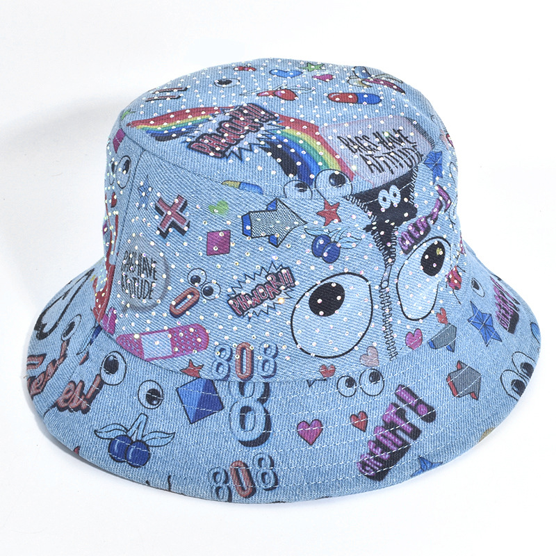 Impreso graffiti sombrero femenino verano protección solar UV pescador sombrero cara cubierta sol sombrero grande