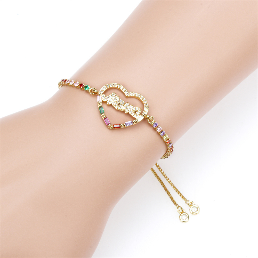 new motheru0027s day letter peach heart stacking creative copper inlaid zircon pull bracelet