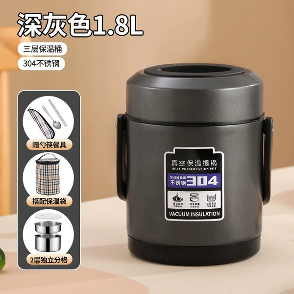 1.8L dark gray (three layers) tableware+heating bag