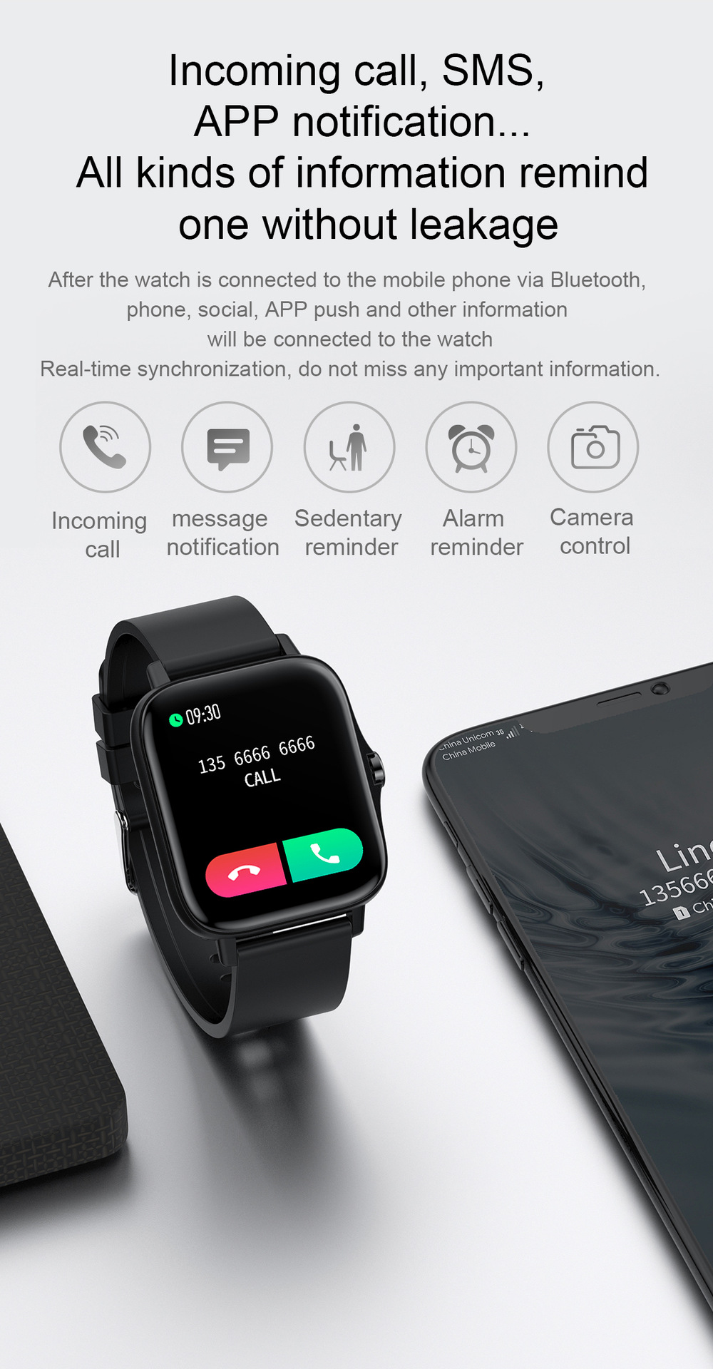 T42 SmartWatch Bluetooth appel moniteur de fréquence cardiaque étanche_voghion.com
