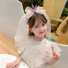 韩版双面亮片皇冠水晶粒儿童生日派对蝴蝶结头纱发饰头饰