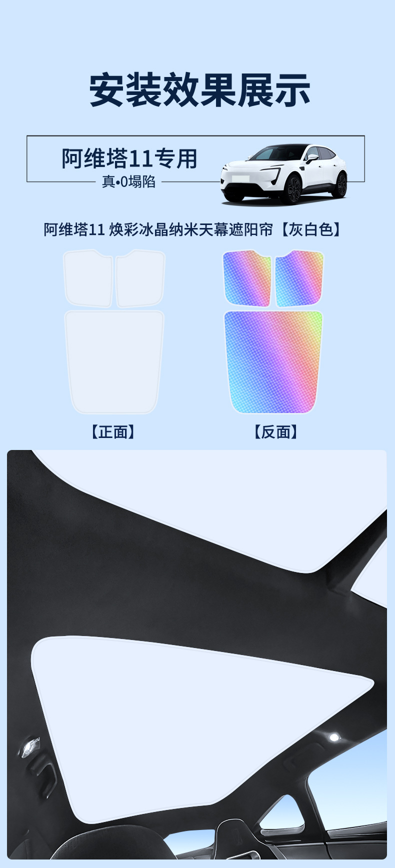 Suitable for 22 Models of Avita 11 Sunroof Ice Crystal Sunshade, Heat Insulation, Sun Protection, Privacy, Camping Sunshade, Opaque