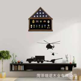 亚马逊木质勋章整理盒国徽奖牌展示架客厅墙上奖章收藏架实木木盒