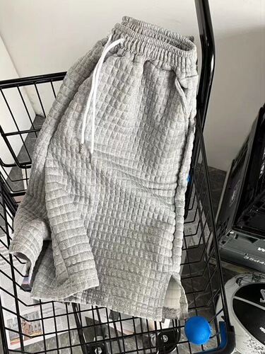 Pure Color Waffle Short Pants for Men, Super Hot Trendy Loose Five-Finger Pants, High Street Ins White Casual Sports Leggings