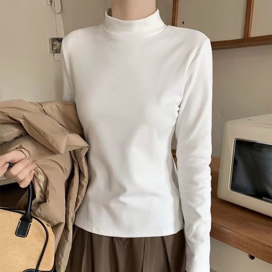 Pesado con camisa de terciopelo de doble cara multicolor de terciopelo caliente camiseta de fondo de cuello medio alto camiseta de manga larga de moda femenina image 1