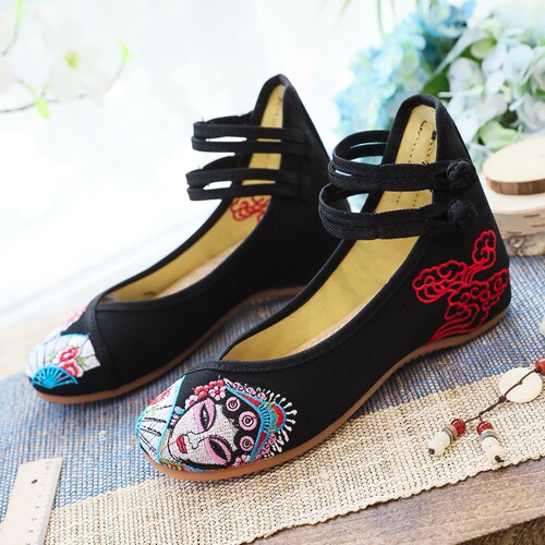 Chinese quintessence of Peking Opera facial makeup, Hua Dan embroidery, embroidered Oxford wedge-heeled soft-soled cloth shoes