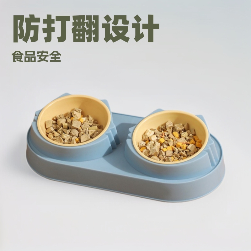 Transfronterizo nuevo tazón para mascotas al por mayor doble tazón cara de gato antidetonante de acero inoxidable Pet Bowl lindo gato tazón de arroz tazón de gato