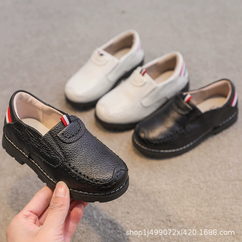 Кожаная обувь для мальчиков, весенне-Осенняя детская черная одиночная обувь, кожаная обувь в британском стиле с мягкой подошвой в горох