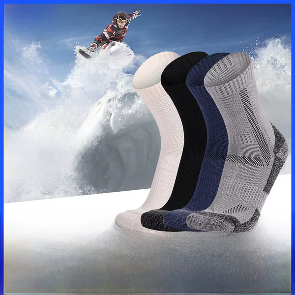 Cross-Border Autumn and Winter Merino Wool Hiking Socks for Men, Thickened Warm Sports Socks, Cashmere Socks, Snow Skiing Socks