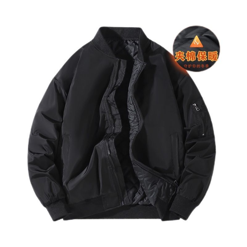 Autumn and Winter Loose American Men's Casual Baseball Pilot Thickened Jacket Spring and Autumn Coat Warm Cotton Straight Hair