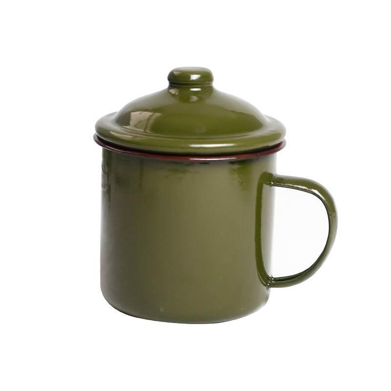 Nostálgico esmalte taza tarro de té vintage extranjero tarro de porcelana ejército verde taza engrosada taza de hierro con tapa taza de regalo taza