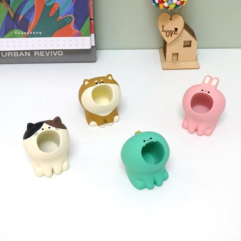 Japanese-Style Cute Animal O-Shaped Open-Mouth Plush Toy High-Value Desktop Ornament Pin Storage Pen Holder